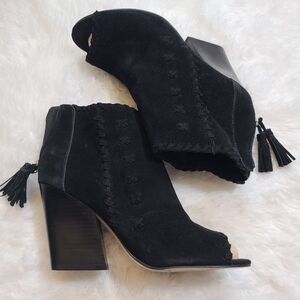 Marc Fisher Ellena Peep Toe Fashion Ankle Boots sz 7.5 Women's Black